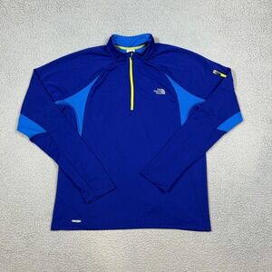 North Face Pullover Mens Large Blue Black VaporWick Stretch Long Sleeve Outdoor